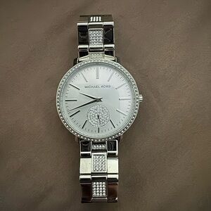 Michael Kors Silver Crystal-Accented Women's Watch